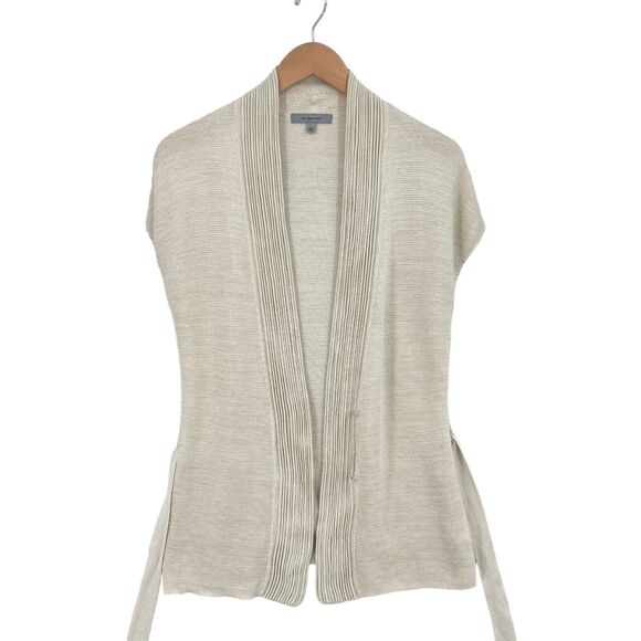 Classiques Entier Cardigan Sweater Womens Small Beige Silk Sleeveless Tie Front - Picture 10 of 14